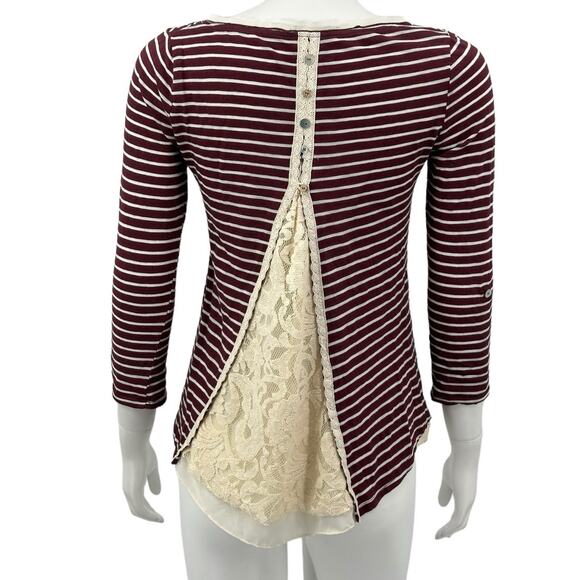 Meadow Rue Anthropologie Top Womens Small Cassia Stripe Red Lace Split Back Boho - Picture 5 of 9
